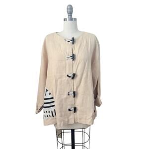 VTG Joy Burton 100% Linen Toggle Jacket L Beige Artwear Tribal MY TRIBE